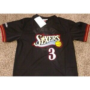 Large Allen Iverson Philadelphia 76ers #3 NBA Sleeved Jersey Black Brand New